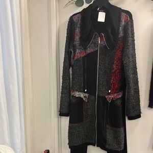 Elegant Women's Black and Red Teddy Jacket
